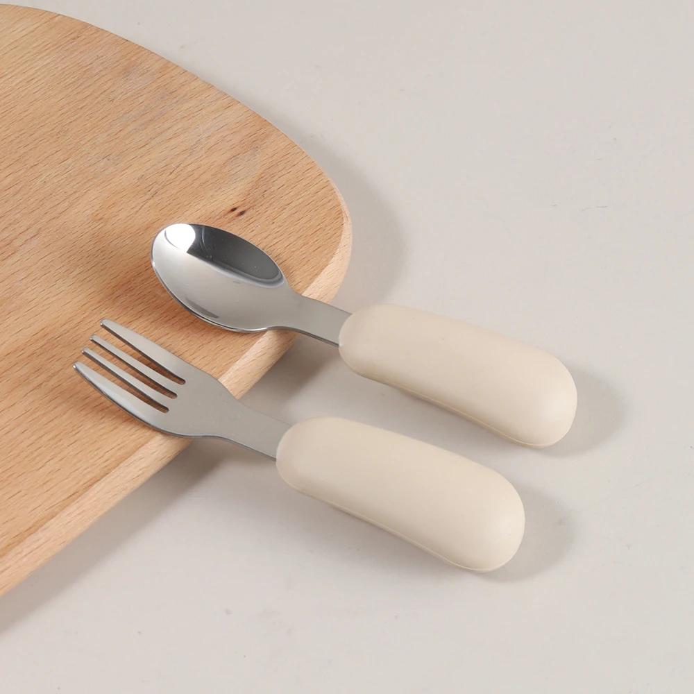 Custom Name Baby simple  Stainless Steel Spoon Fork Set | First Self Feeding Utensils for Toddlers  Weaning Set thumbnail 5