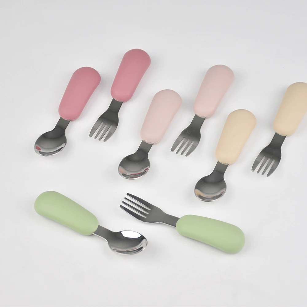 Custom Name Baby simple  Stainless Steel Spoon Fork Set | First Self Feeding Utensils for Toddlers  Weaning Set thumbnail 3