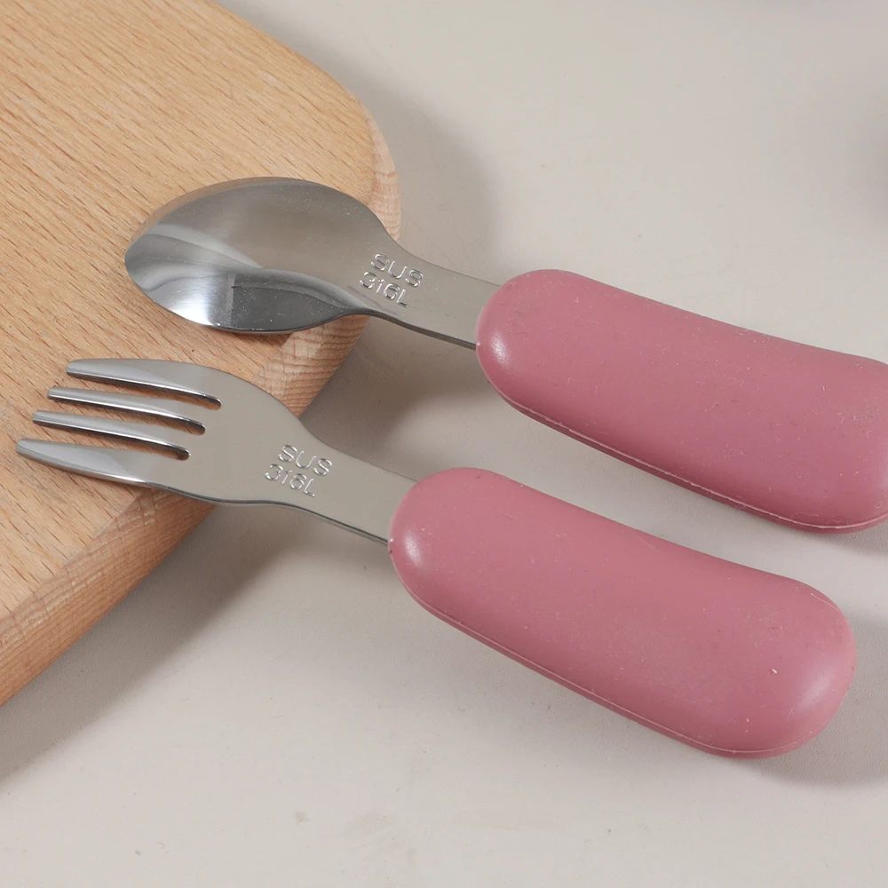 Custom Name Baby simple  Stainless Steel Spoon Fork Set | First Self Feeding Utensils for Toddlers  Weaning Set thumbnail 6
