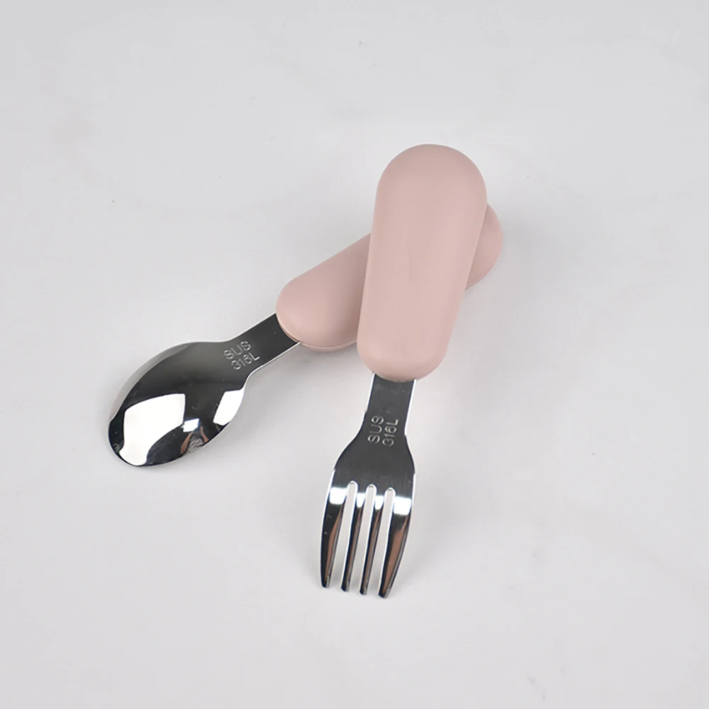 Custom Name Baby simple  Stainless Steel Spoon Fork Set | First Self Feeding Utensils for Toddlers  Weaning Set thumbnail 4