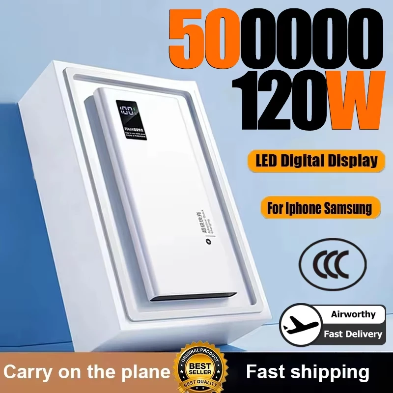 500000mAh Power Bank 120W Super Fast Charging Large Capacity Powerbank Portable Battery For iPhone Samsung Huawei thumbnail 2