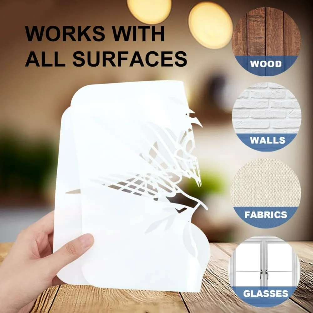 9 Styles Spray Stencils 5.9x5.9inch Reusable Stain and Splatter Stencils for Craft Graffiti Art Paint Templates with Paint Brush thumbnail 3