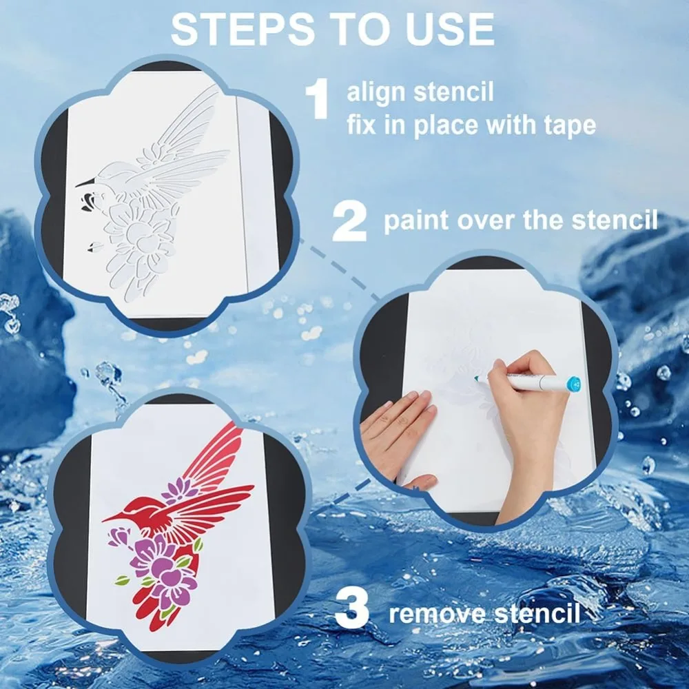 Wolf Mountain Forest Stencils 33x10 inch 3 Piece Set with Paint Brush Drawing Template for Wall Craft thumbnail 4