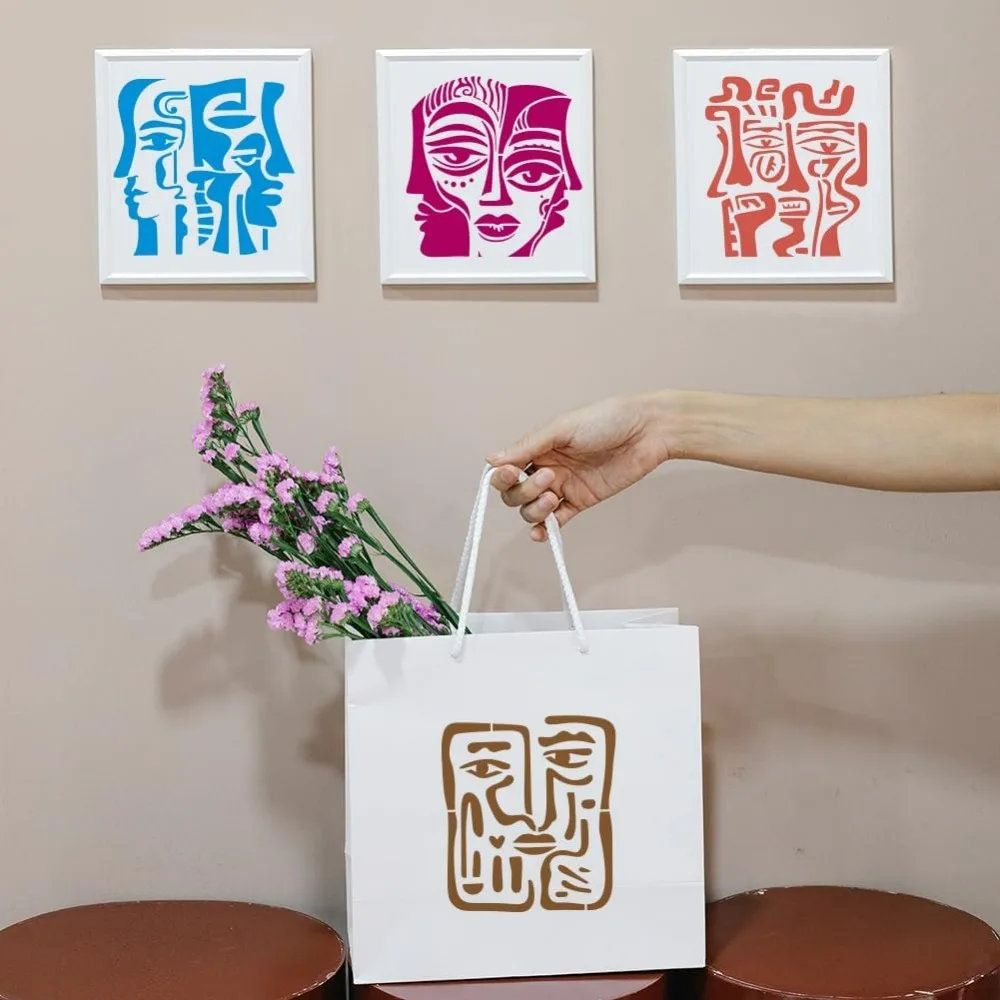9 Pcs Abstract Face Painting Stencil with Paint Brush 7.87x7.87inch Geometric Faces Drawing Template Abstract Art DIY Decoration thumbnail 4