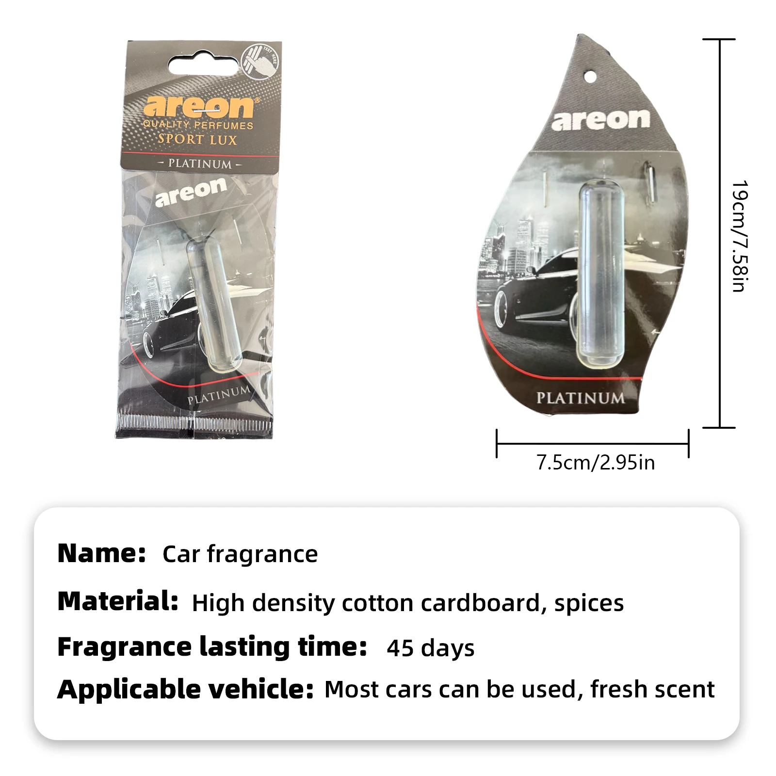Areon 5/20pcs PLATINUM Scent Car Air Freshener, Natural Tea-Scented Paper, Car-Mounted Hanging Type, Car Interior Accessories thumbnail 2