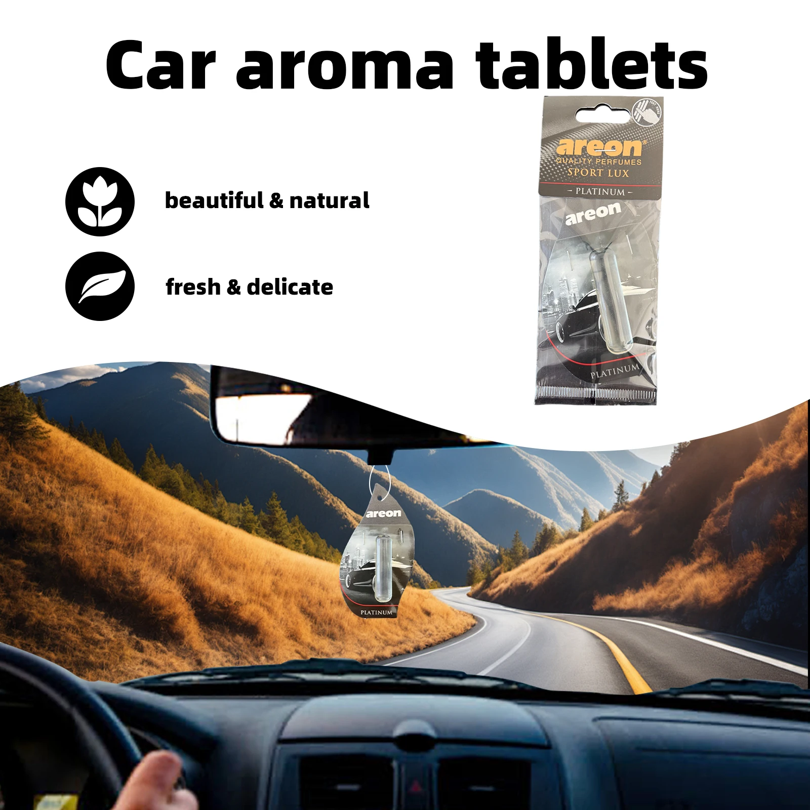 Areon 5/20pcs PLATINUM Scent Car Air Freshener, Natural Tea-Scented Paper, Car-Mounted Hanging Type, Car Interior Accessories thumbnail 3
