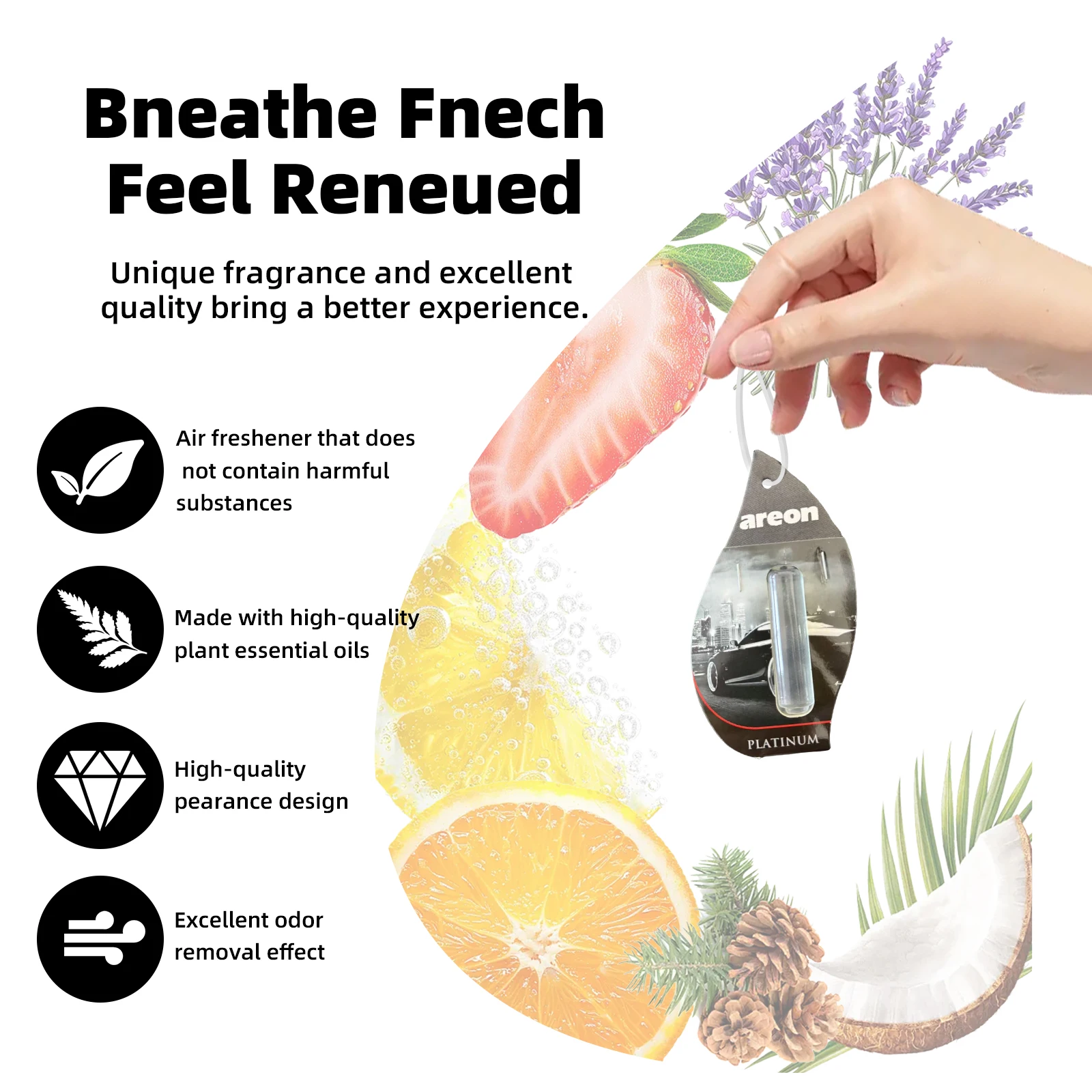 Areon 5/20pcs PLATINUM Scent Car Air Freshener, Natural Tea-Scented Paper, Car-Mounted Hanging Type, Car Interior Accessories thumbnail 5