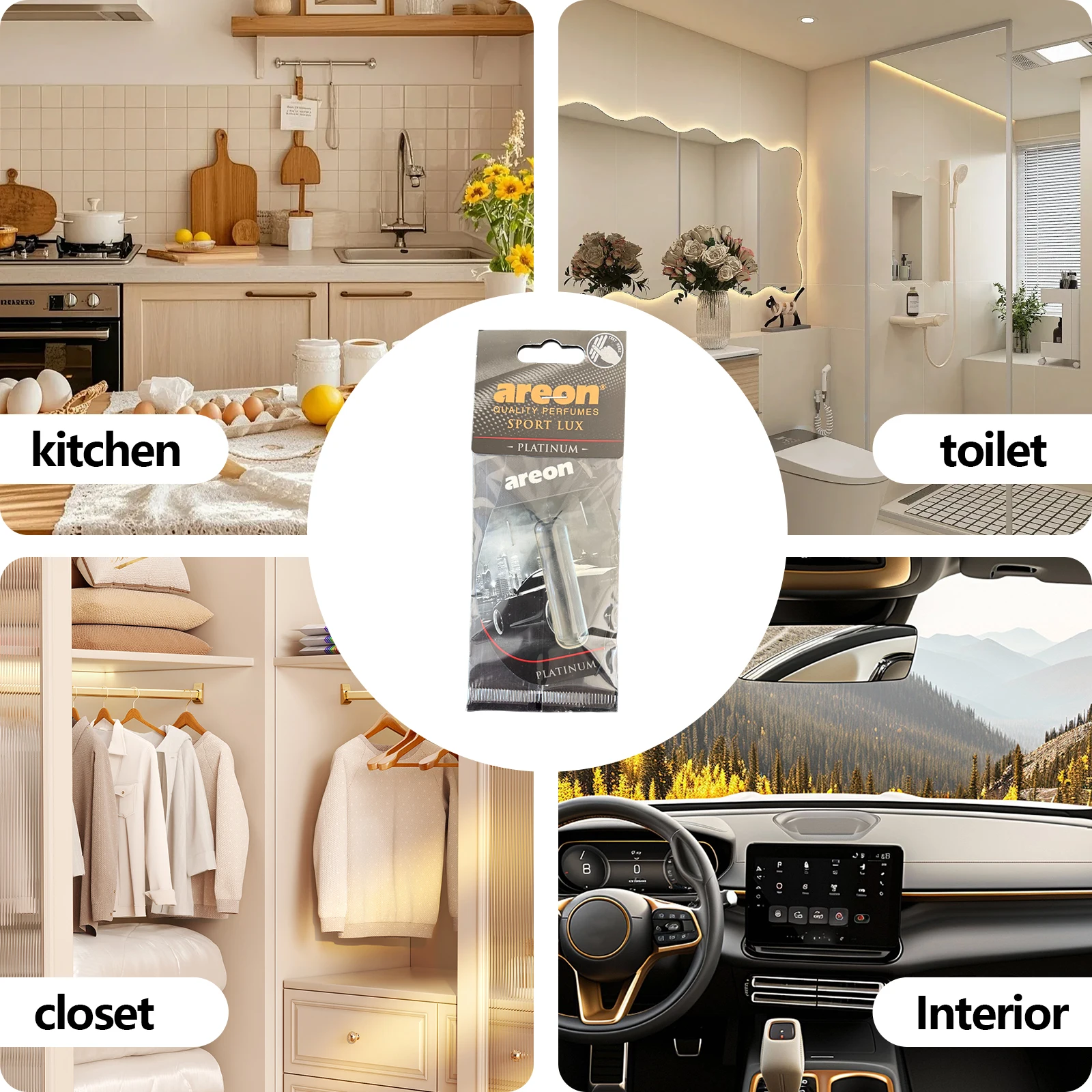 Areon 5/20pcs PLATINUM Scent Car Air Freshener, Natural Tea-Scented Paper, Car-Mounted Hanging Type, Car Interior Accessories thumbnail 6