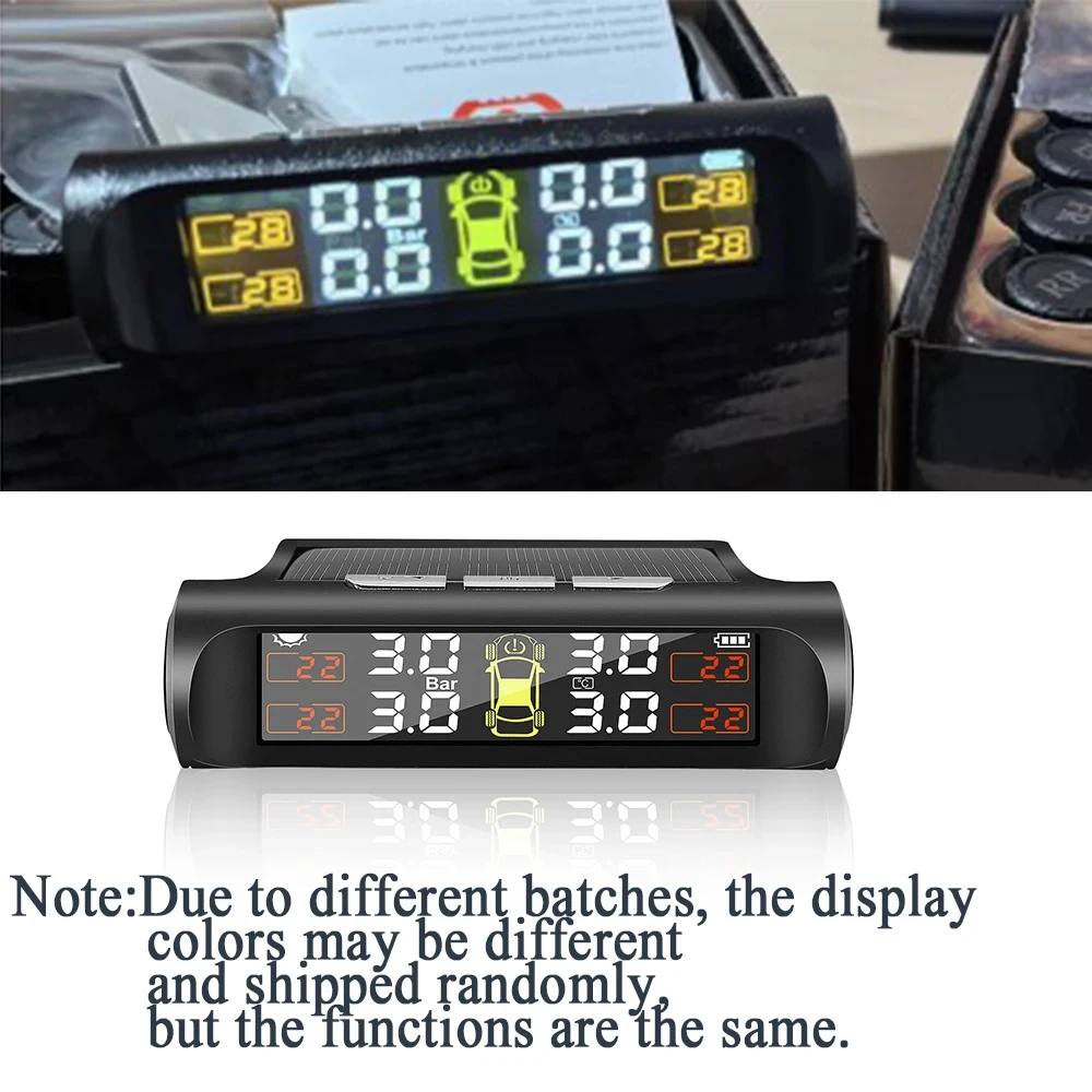 TPMS Solar Tire Pressure Sensor Car Tire Pressure Monitoring System with 4 Wheel Internal External Sensors TMPS thumbnail 3