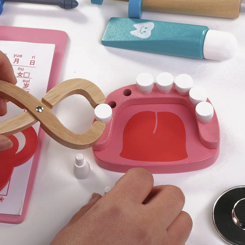 Pretend Play House Doctor Toy Wooden Medical Toolbox Dentist Set Simulation Play House Toy Role Playing Life Skill For Children thumbnail 3