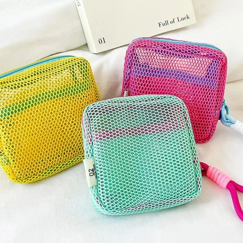 Mini Coin Purse Portable Mesh Makeup Bag Dopamine Mesh Cloth Money Lipstick Eyeshadow Storage Bag for Travelling Shoping thumbnail 2