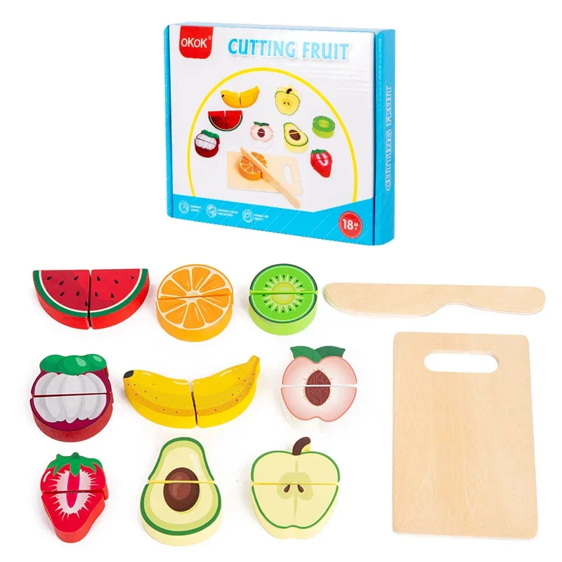 Simulation Kitchen Pretend Toy Wooden Classic Game Educational Toy For Children Kids Gift Cutting Fruit Vegetable Food Set thumbnail 5