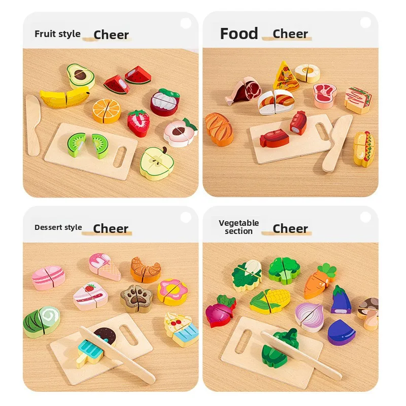 Simulation Kitchen Pretend Toy Wooden Classic Game Educational Toy For Children Kids Gift Cutting Fruit Vegetable Food Set thumbnail 4