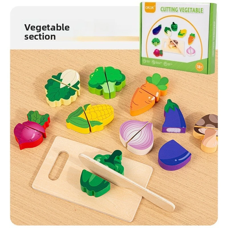 Simulation Kitchen Pretend Toy Wooden Classic Game Educational Toy For Children Kids Gift Cutting Fruit Vegetable Food Set thumbnail 6