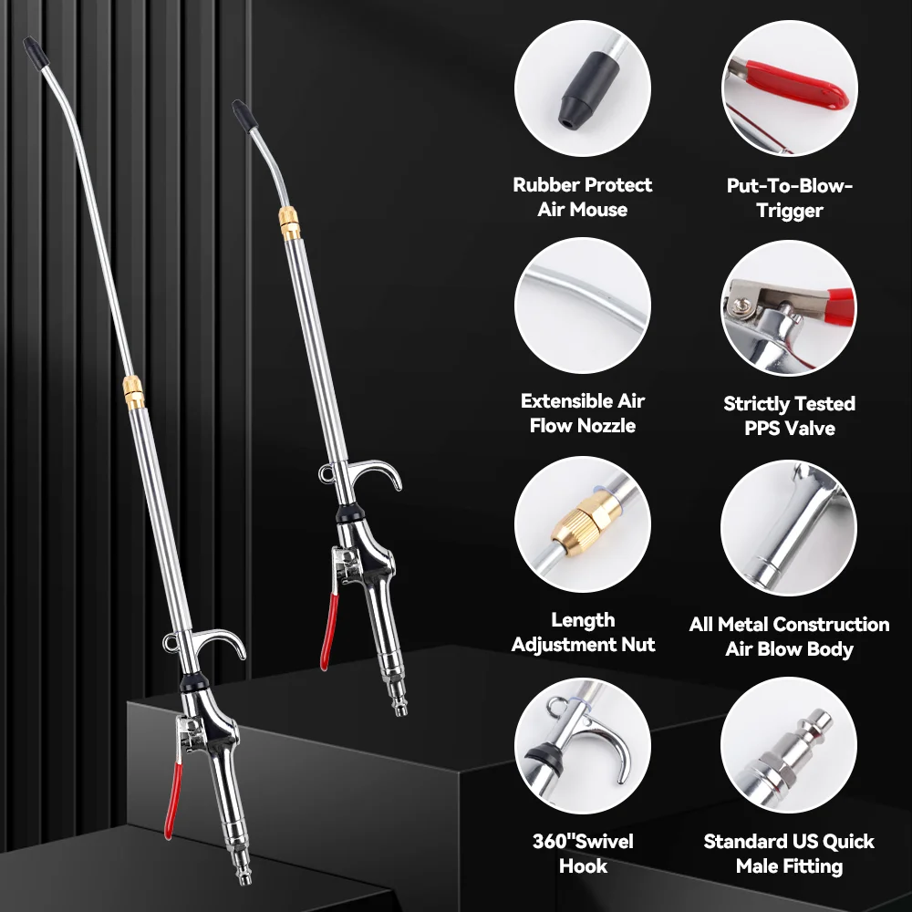44-64CM Extendable Industrial Air Blow Gun Extensible Stainless Steel Air Flow Nozzle Pneumatic Air Dust Air Blower 360° Swivel thumbnail 6