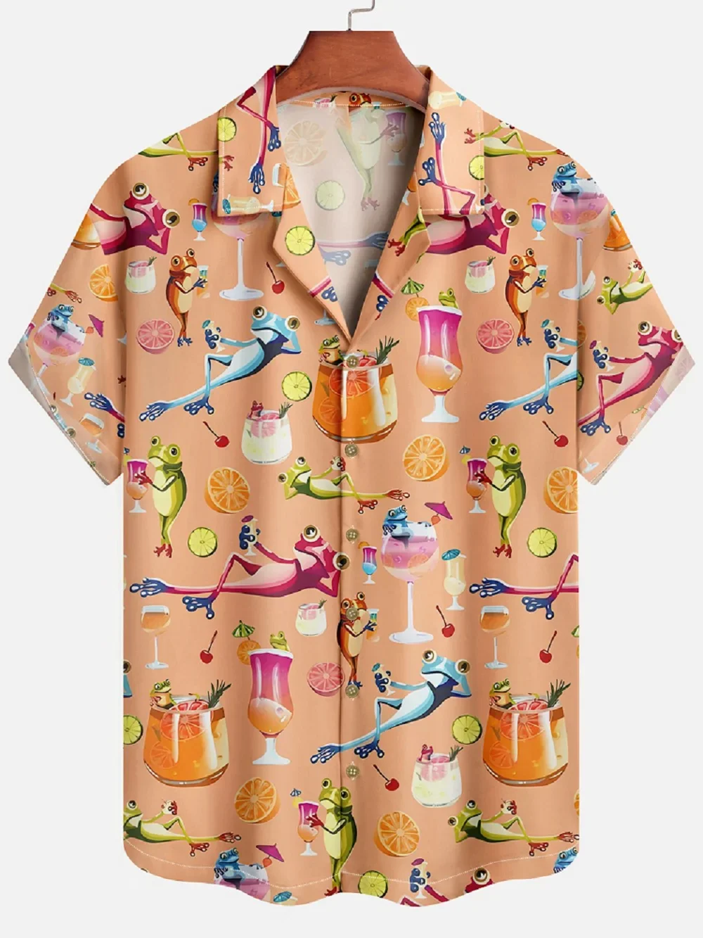 Men's Shirts Summer Hawaiian Casual Seaside Beach Tops Cartoon Planet Rocket Print Button Short-sleeve Oversized Shirts Chemise thumbnail 3