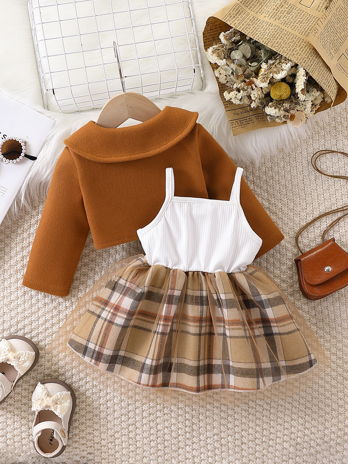 Baby Girl Plaid Tulle Skirt Dress & Cropped Jacket Set thumbnail 2