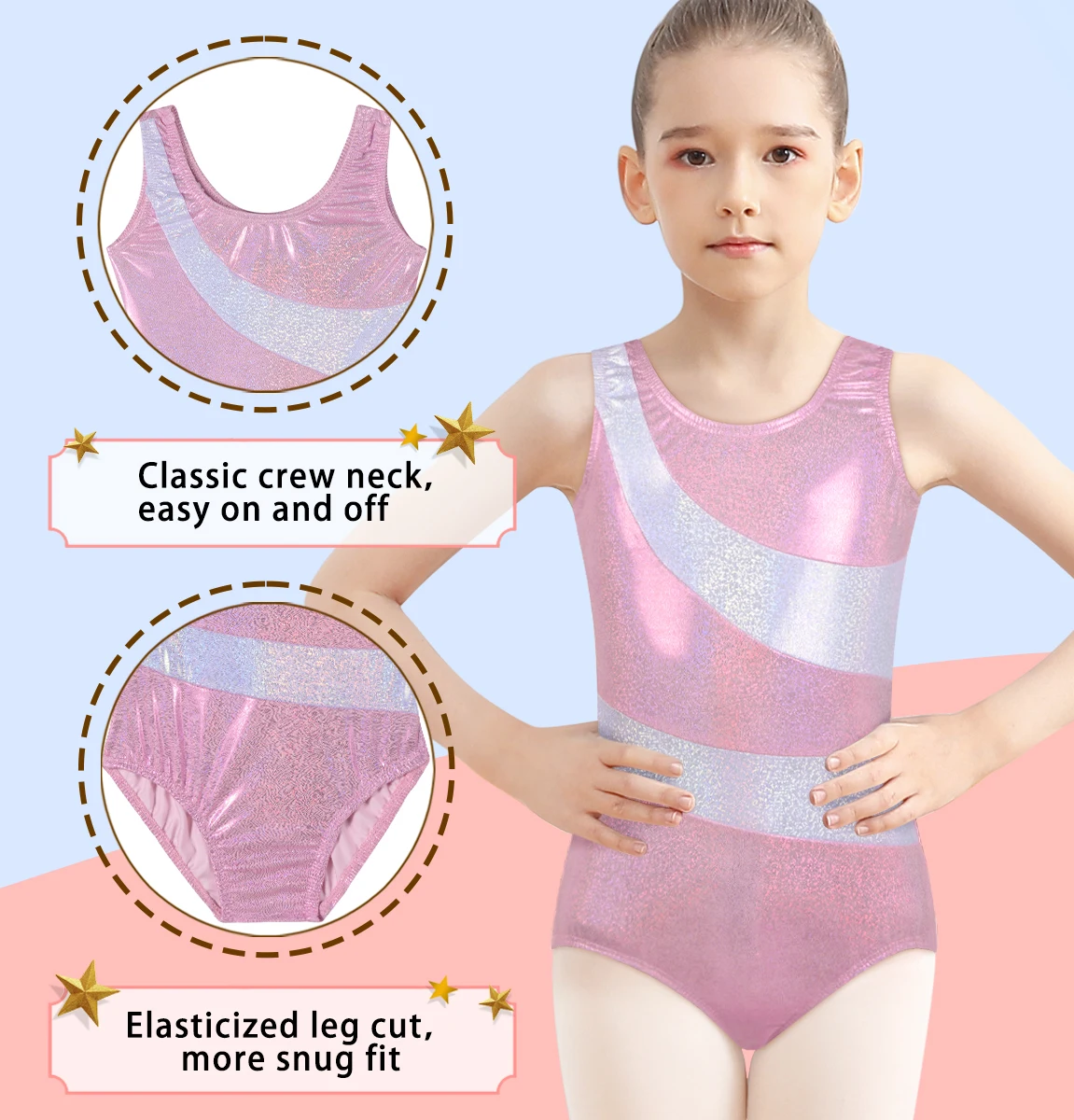 Gymnastics Leotards for Girls Sparkly Tumbling Dance Leotards Kids 2-10Years thumbnail 5