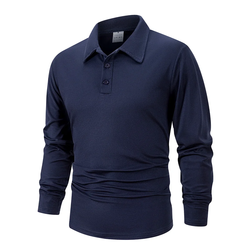 Spring Men's Business Casual Long Sleeved Polo Shirt Solid Color Fashionable Breathable Comfortable Social Business Polos Male thumbnail 4