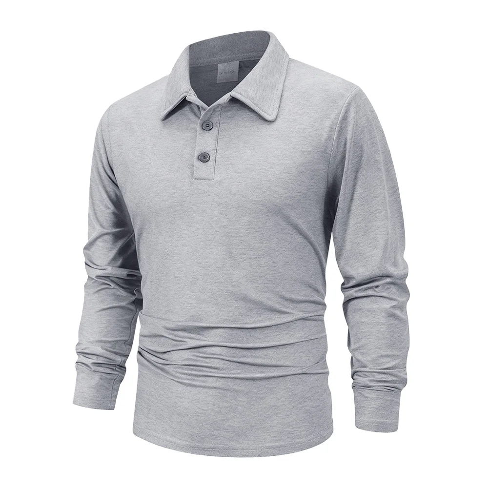 Spring Men's Business Casual Long Sleeved Polo Shirt Solid Color Fashionable Breathable Comfortable Social Business Polos Male thumbnail 2