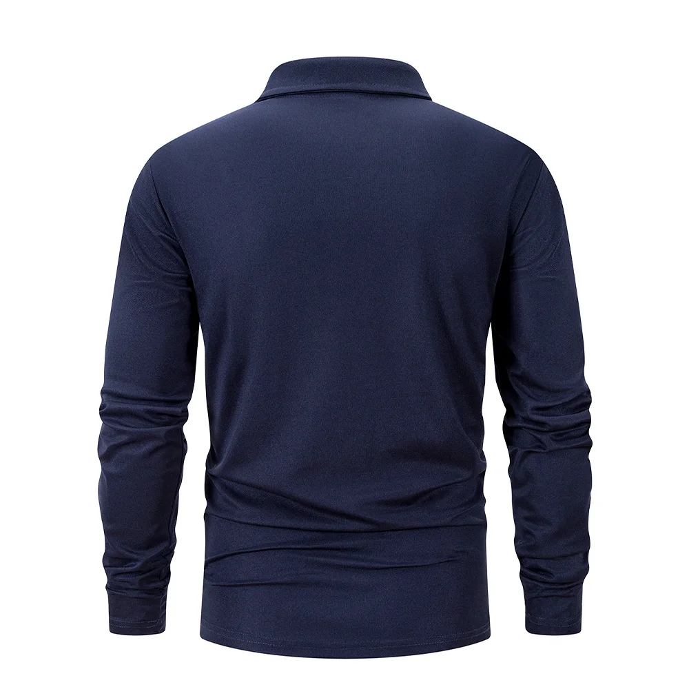 Spring Men's Business Casual Long Sleeved Polo Shirt Solid Color Fashionable Breathable Comfortable Social Business Polos Male thumbnail 5