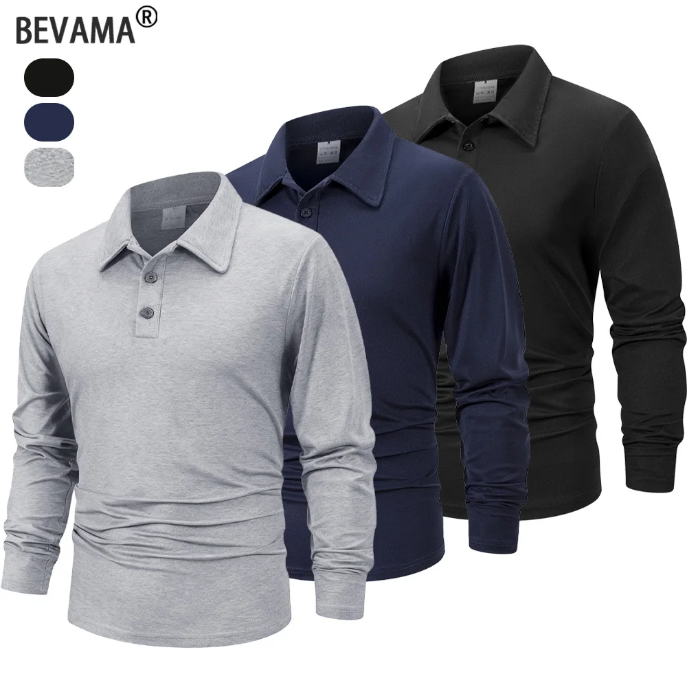 Spring Men's Business Casual Long Sleeved Polo Shirt Solid Color Fashionable Breathable Comfortable Social Business Polos Male
