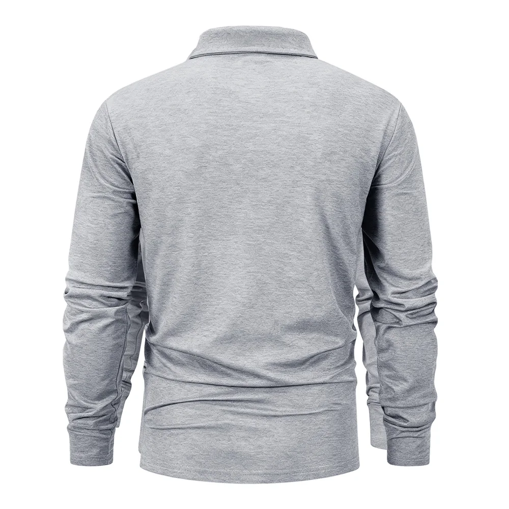 Spring Men's Business Casual Long Sleeved Polo Shirt Solid Color Fashionable Breathable Comfortable Social Business Polos Male thumbnail 6
