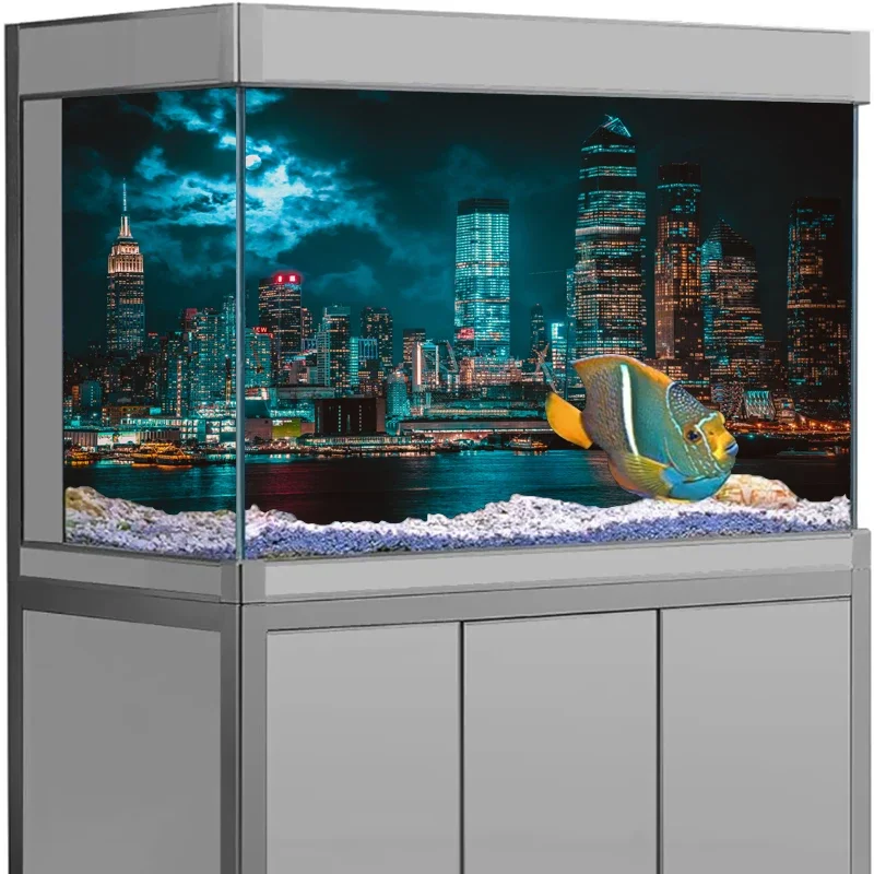 3D City Night Scene  Aquarium Background Poster PVC Adhesive Sticker Fish Tank Underwater World Backdrop  Background Sticker thumbnail 3