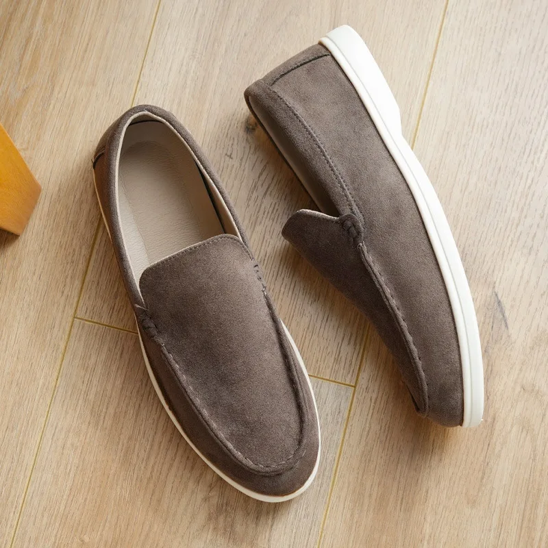 Men's Suede Slip-On Loafers Casual Fashion Bean Shoes Comfortable Breathable Flat Heel round Toe PVC Outsole Leisure Style thumbnail 2