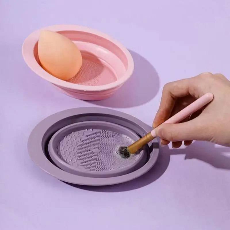 Folding Powder Puff Cleaning Bowl Eyeshadow Brushes Wash Clean Mat Beauty Tools Scrubber Box Soft Silicone Makeup Brush Cleaner thumbnail 4
