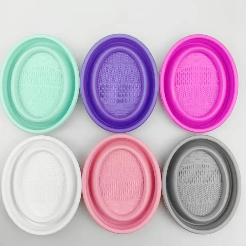 Folding Powder Puff Cleaning Bowl Eyeshadow Brushes Wash Clean Mat Beauty Tools Scrubber Box Soft Silicone Makeup Brush Cleaner