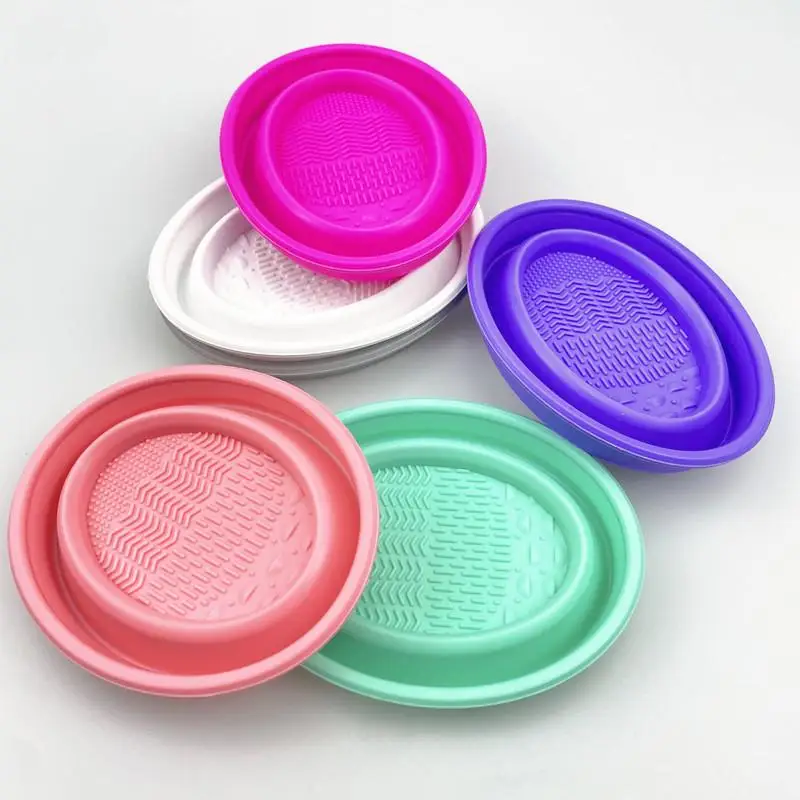 Folding Powder Puff Cleaning Bowl Eyeshadow Brushes Wash Clean Mat Beauty Tools Scrubber Box Soft Silicone Makeup Brush Cleaner thumbnail 3