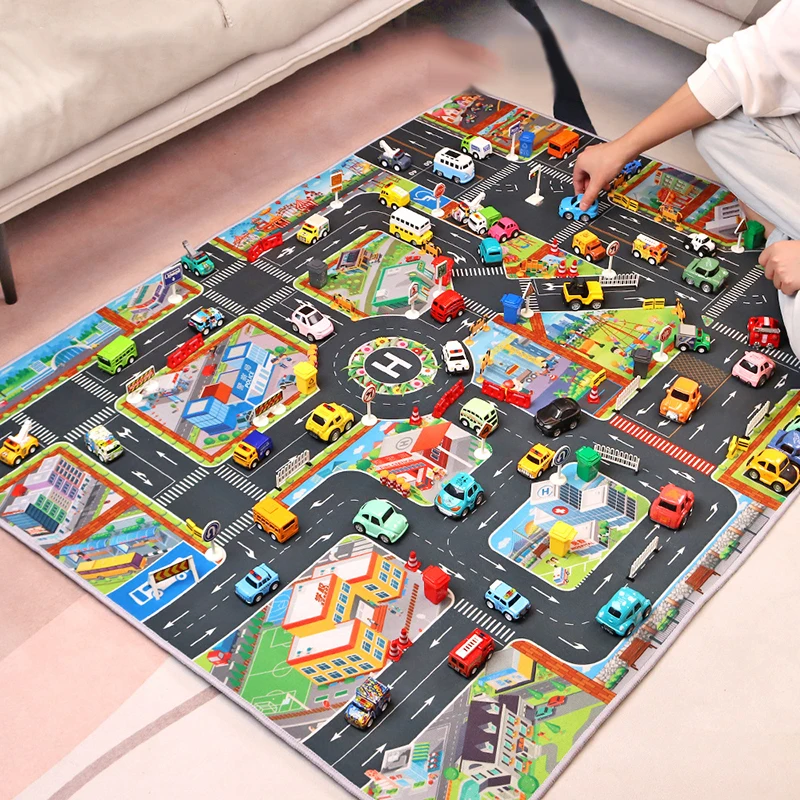 Baby Crawling Mat 83x57cm Cartoon City Traffic Map Non-Slip Playmat For Boys Girls Toddler Montessori Early Education Toys TMZ