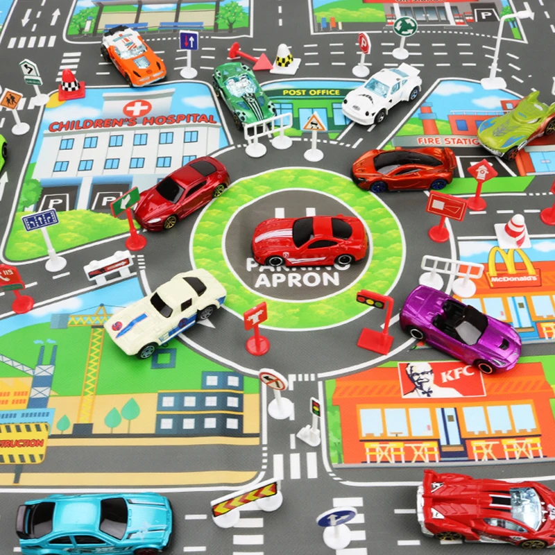 Baby Crawling Mat 83x57cm Cartoon City Traffic Map Non-Slip Playmat For Boys Girls Toddler Montessori Early Education Toys TMZ thumbnail 5