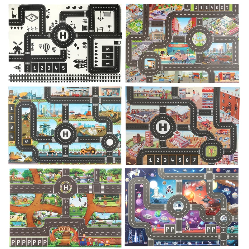 Baby Crawling Mat 83x57cm Cartoon City Traffic Map Non-Slip Playmat For Boys Girls Toddler Montessori Early Education Toys TMZ thumbnail 4