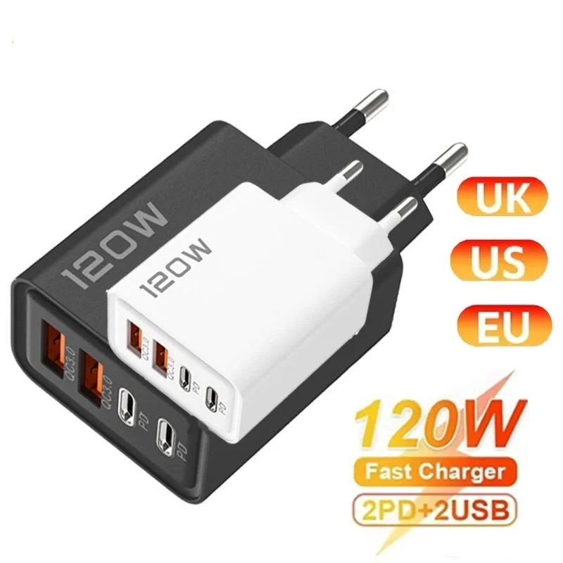 120W Quick Charger PD 4 Ports USB C Charger Type C USB Phone Charger Fast Charging Adapter for Samsung iPhone Huawei Xiaomi NEW thumbnail 3