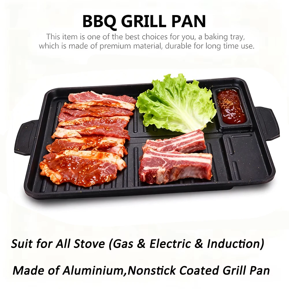 Korean Grill Meat Plate Aluminum Titanium Coating Barbecue Pan Camping Board Griddle for Outdoor Cassette Stove and Induction thumbnail 3