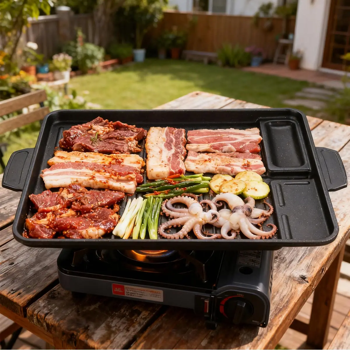 Korean Grill Meat Plate Aluminum Titanium Coating Barbecue Pan Camping Board Griddle for Outdoor Cassette Stove and Induction thumbnail 6