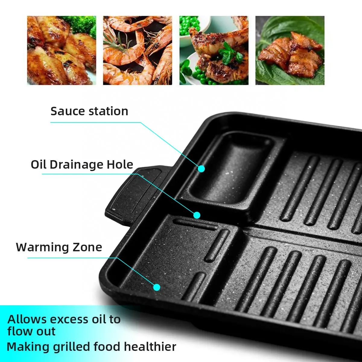 Korean Grill Meat Plate Aluminum Titanium Coating Barbecue Pan Camping Board Griddle for Outdoor Cassette Stove and Induction thumbnail 4