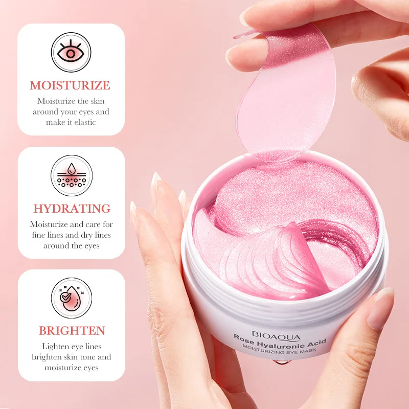 60pcs BIOAQUA Rose Hyaluronic Acid Eye Mask Anti Dark Circles Eye Bags Moisturizing Anti-Aging Eye Patches Skin Care Products thumbnail 4