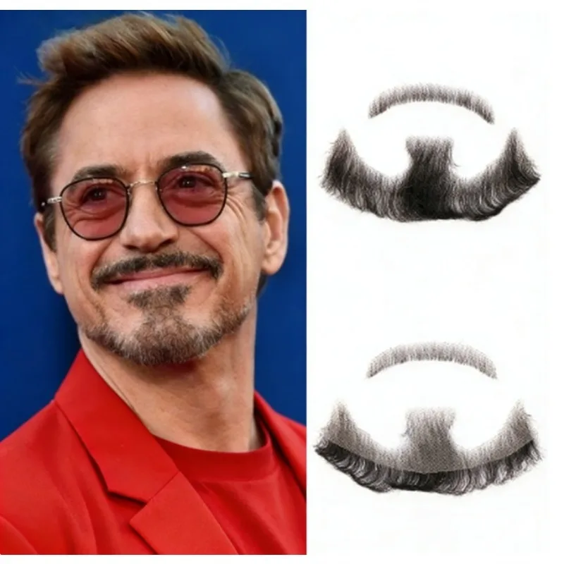 No Glue Fake Beard  Mustache Set | Realistic Trimmable Faux Facial Hair for Men | Theatrical  Holiday  Drama  Party  Movie