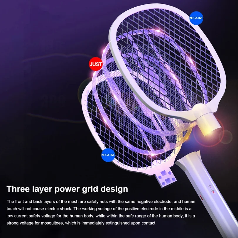 Handheld Electric Fly Swatter 3000V Bug Zapper Racket 2 in 1 Fly Swatter with USB Rechargeable Mosquito Killer Lamp Pest Control thumbnail 3