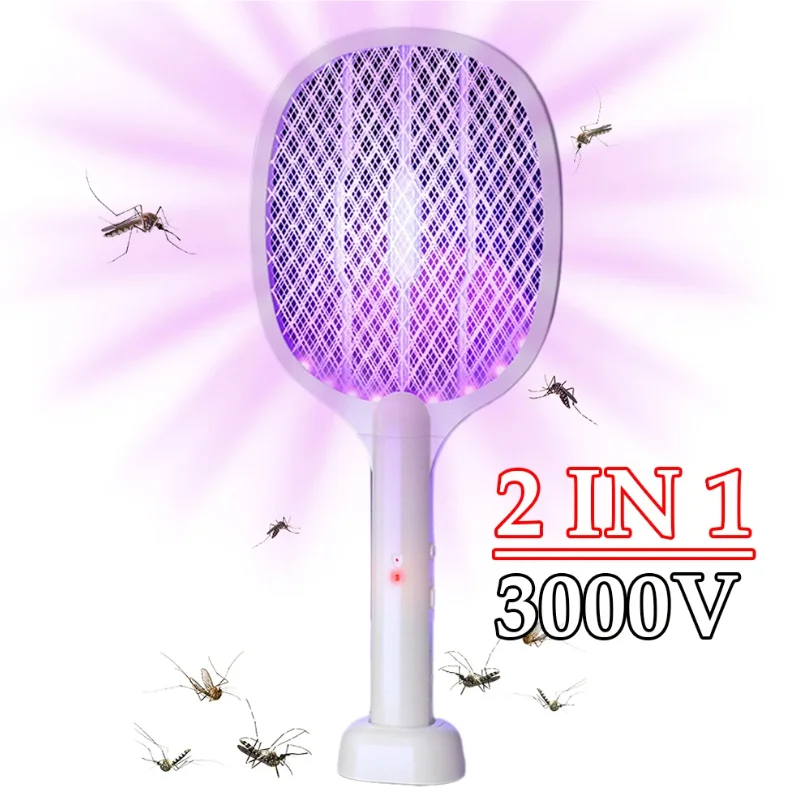 Handheld Electric Fly Swatter 3000V Bug Zapper Racket 2 in 1 Fly Swatter with USB Rechargeable Mosquito Killer Lamp Pest Control thumbnail 2
