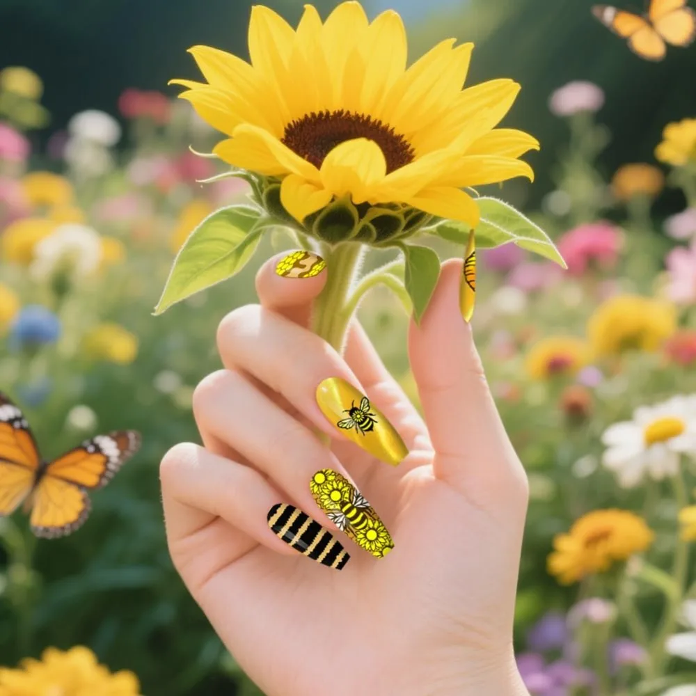 3pcs Bee Theme Nail Stamping Plates Sweet Honeycomb Nails Art Stencils Honey Beehive Manicure Art Templates Sunflowers thumbnail 4
