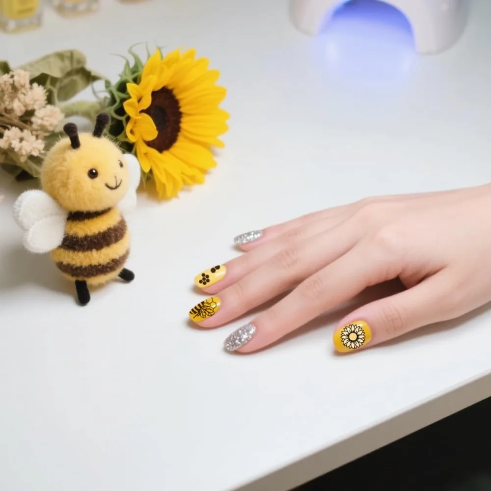 3pcs Bee Theme Nail Stamping Plates Sweet Honeycomb Nails Art Stencils Honey Beehive Manicure Art Templates Sunflowers thumbnail 5