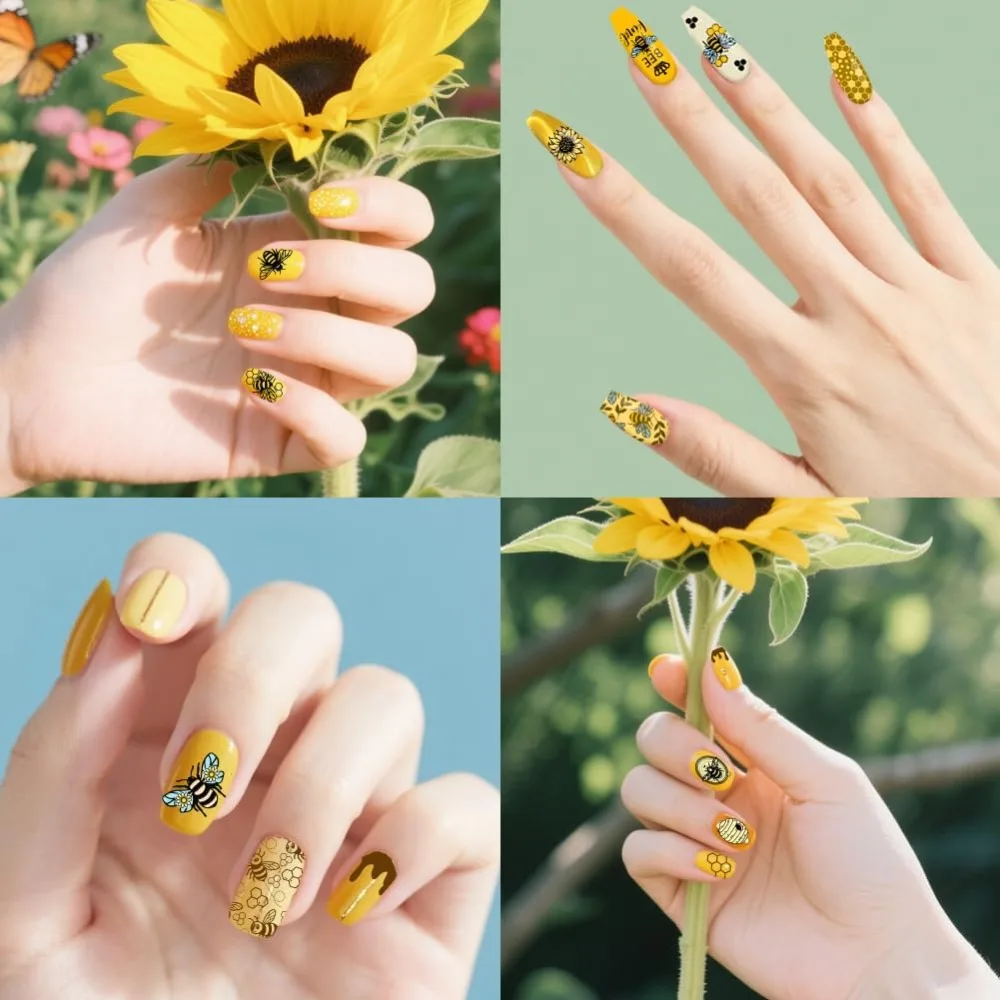 3pcs Bee Theme Nail Stamping Plates Sweet Honeycomb Nails Art Stencils Honey Beehive Manicure Art Templates Sunflowers thumbnail 6