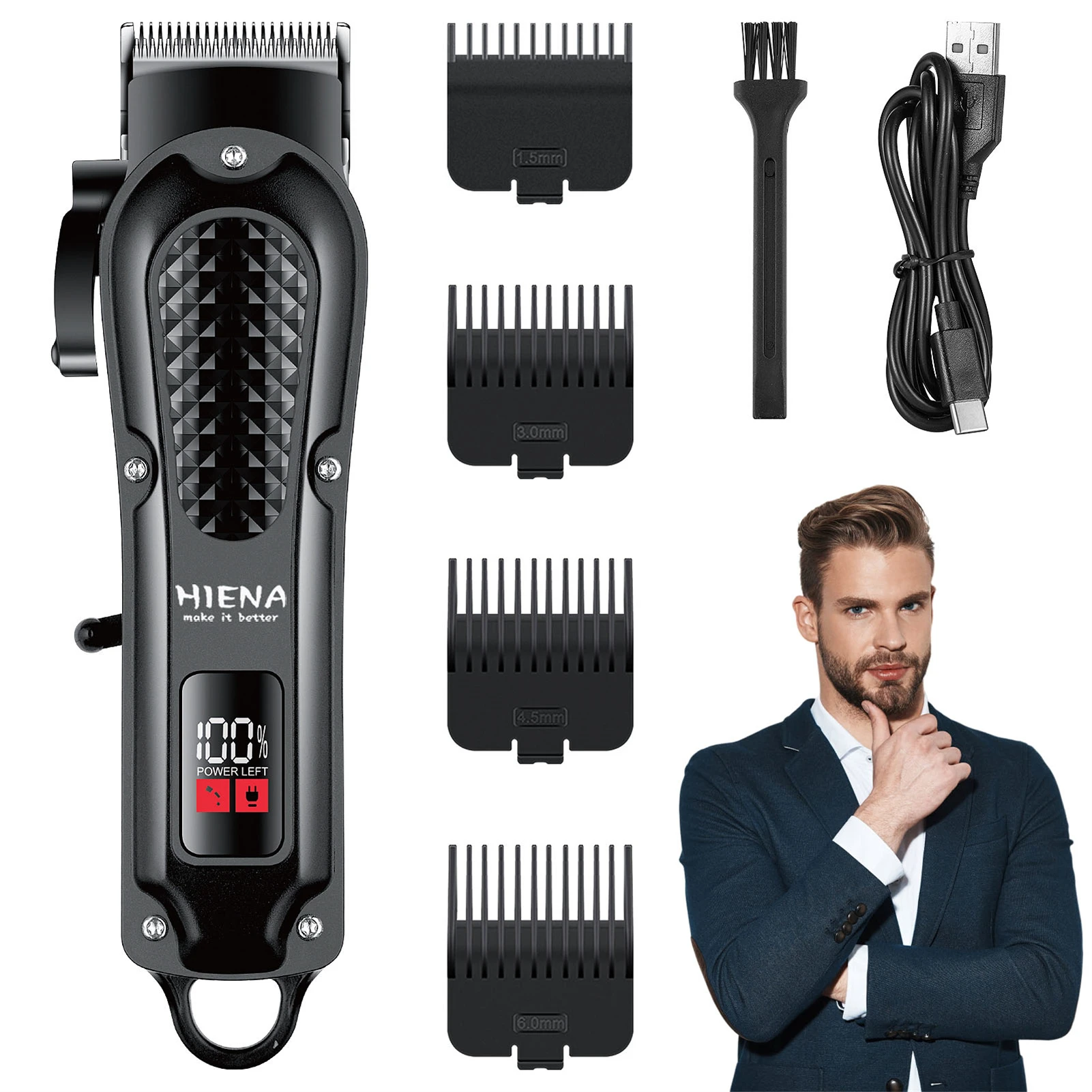 HIENA Professional Barber Clippers UBS 5V1A Rechargeable Low Noise Hair Trimmer for Men Daily Hair Styling Use thumbnail 6