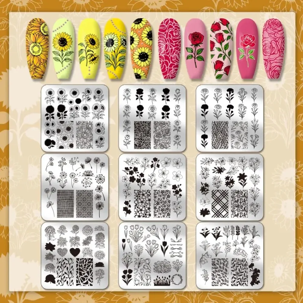 9pcs Floral Theme Nail Stamping Plates Sunflowers Nail Art Designs Rose Tulip Manicure Art Stencil Bouquet Nails Design thumbnail 3