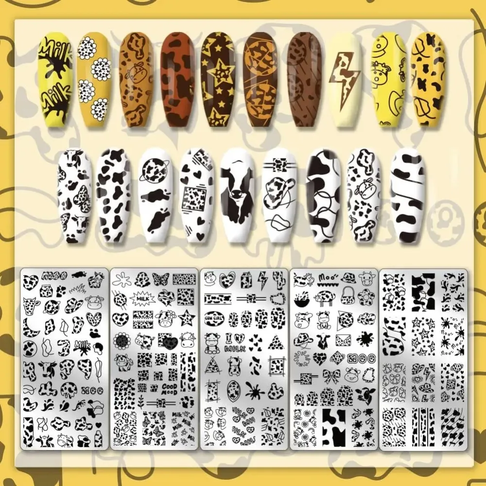 5pcs Cow-Theme Nail Stamping Plates Cute Animal Nail Art Templates Cow Spots Nail Art Stencils Nail Image Plates Leopard thumbnail 3