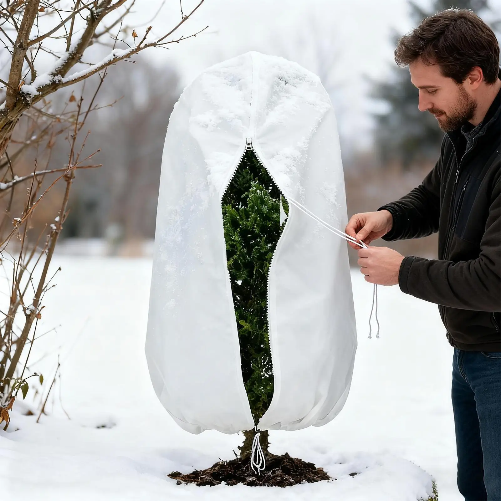 Tree Covers for Winter Frost Protector for Garden Plant Insulated Protector with Zipper Drawstring for Garden Greenhouse Raised